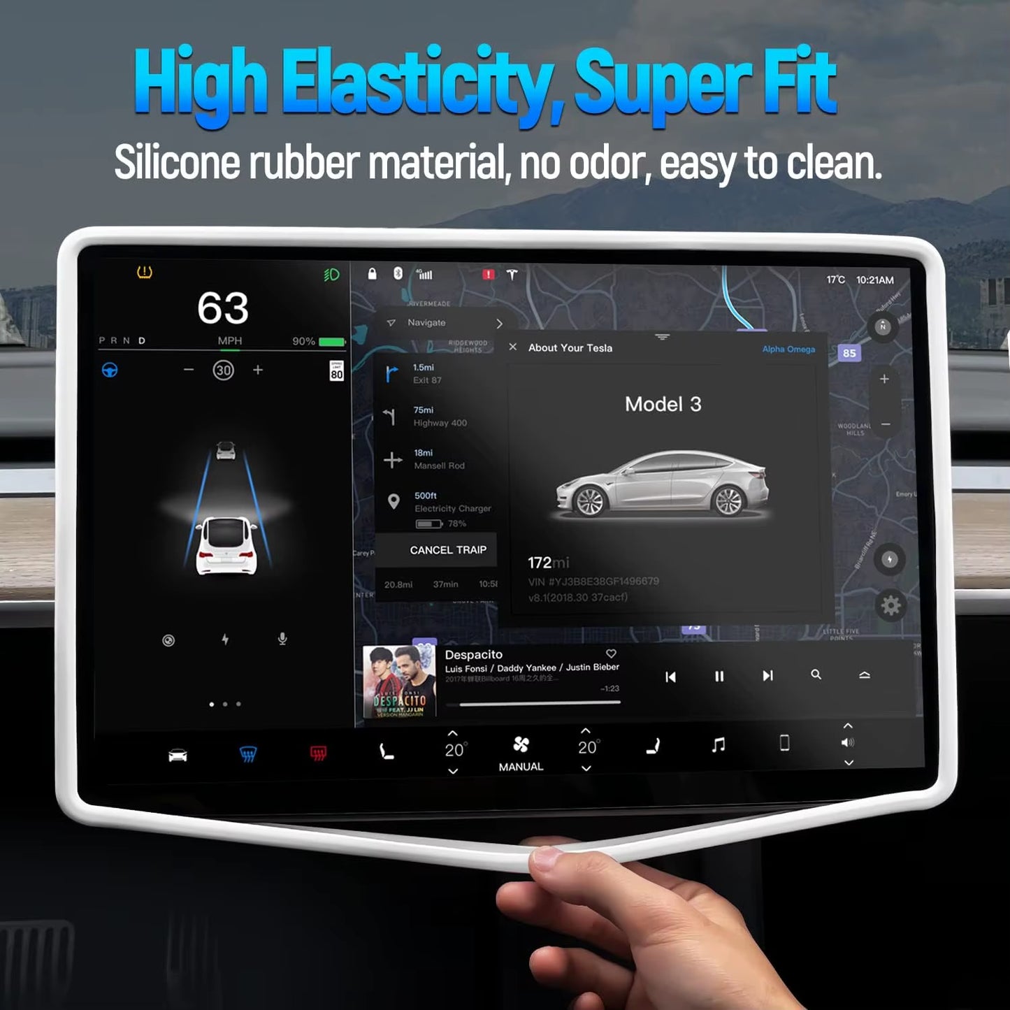 For Tesla Model 3 Y Highland Screen Protector Silicone Frame Display Edge Body Cover Central Control Accessories 2024 2023 2022