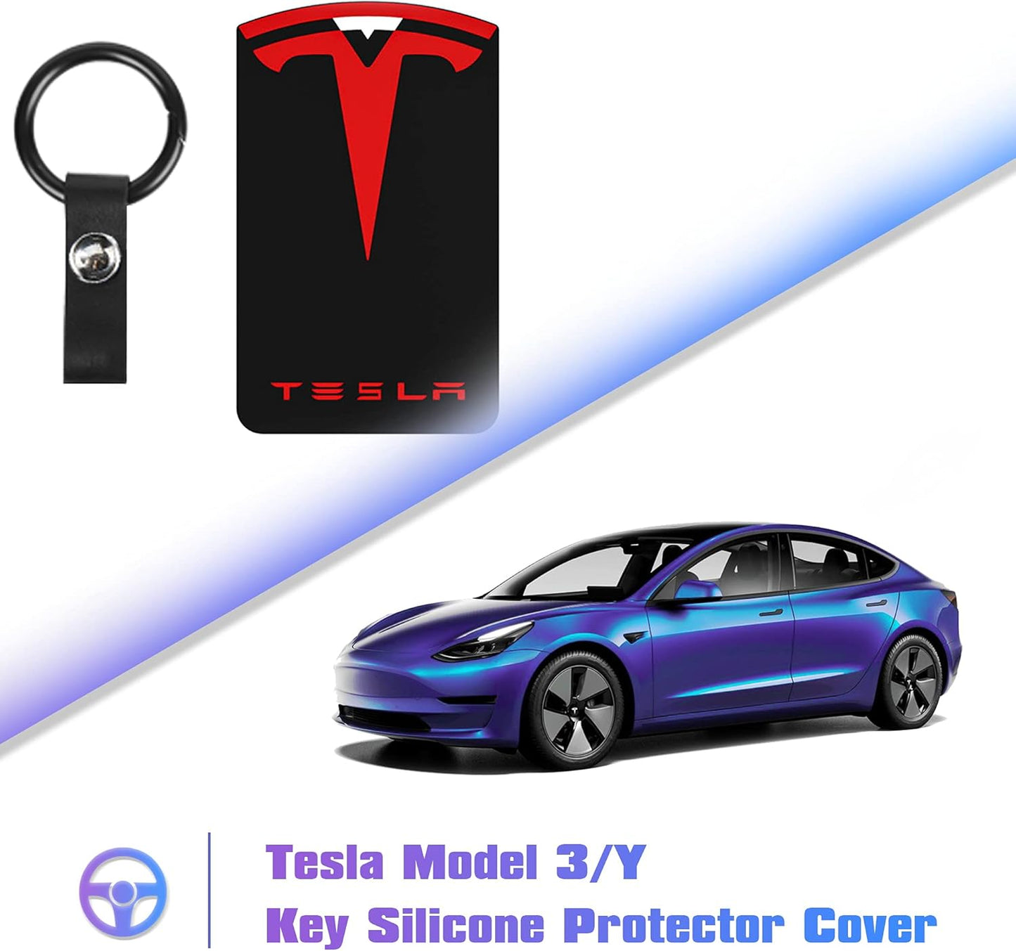 Tesla Key Card Holder Model Y and Model 3 Highland, Silicone Key Chain Protector Cover Accessories (Black and Red)