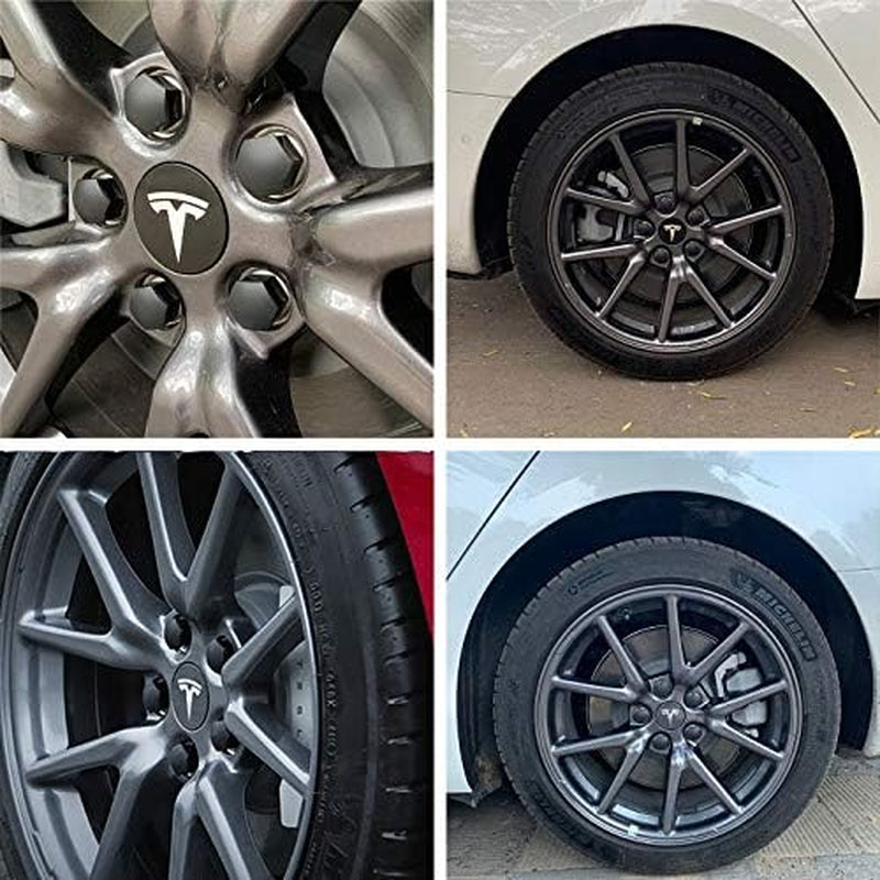 Tesla Model 3 Y S X Wheel Cap Kit Center Cap Lug Nut Cover (4 Hub Center Cap + 20 Lug Nut Cover) Silver Tesla Accessories