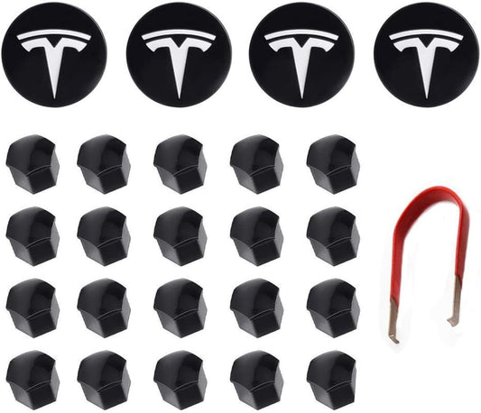 Tesla Model 3 Y S X Wheel Cap Kit Center Cap Lug Nut Cover (4 Hub Center Cap + 20 Lug Nut Cover) Silver Tesla Accessories