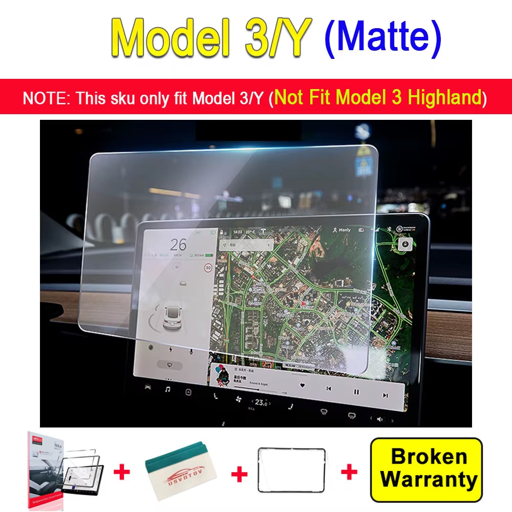 HD Matte Tempered Glass Screen Protector for Tesla Model 3 Y Highland Accessories 2024 2023 2022 Center Display Film Anti-Glare