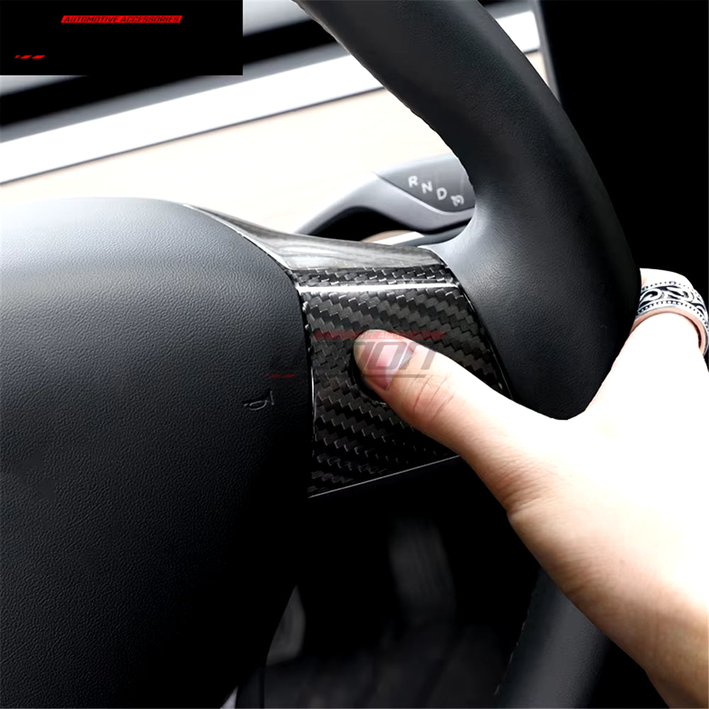 Glossy / Matte Real Carbon Fiber for Tesla Model 3 2017-2021 Model Y Car Accessories Interior Steering Wheel Button Cover Trim