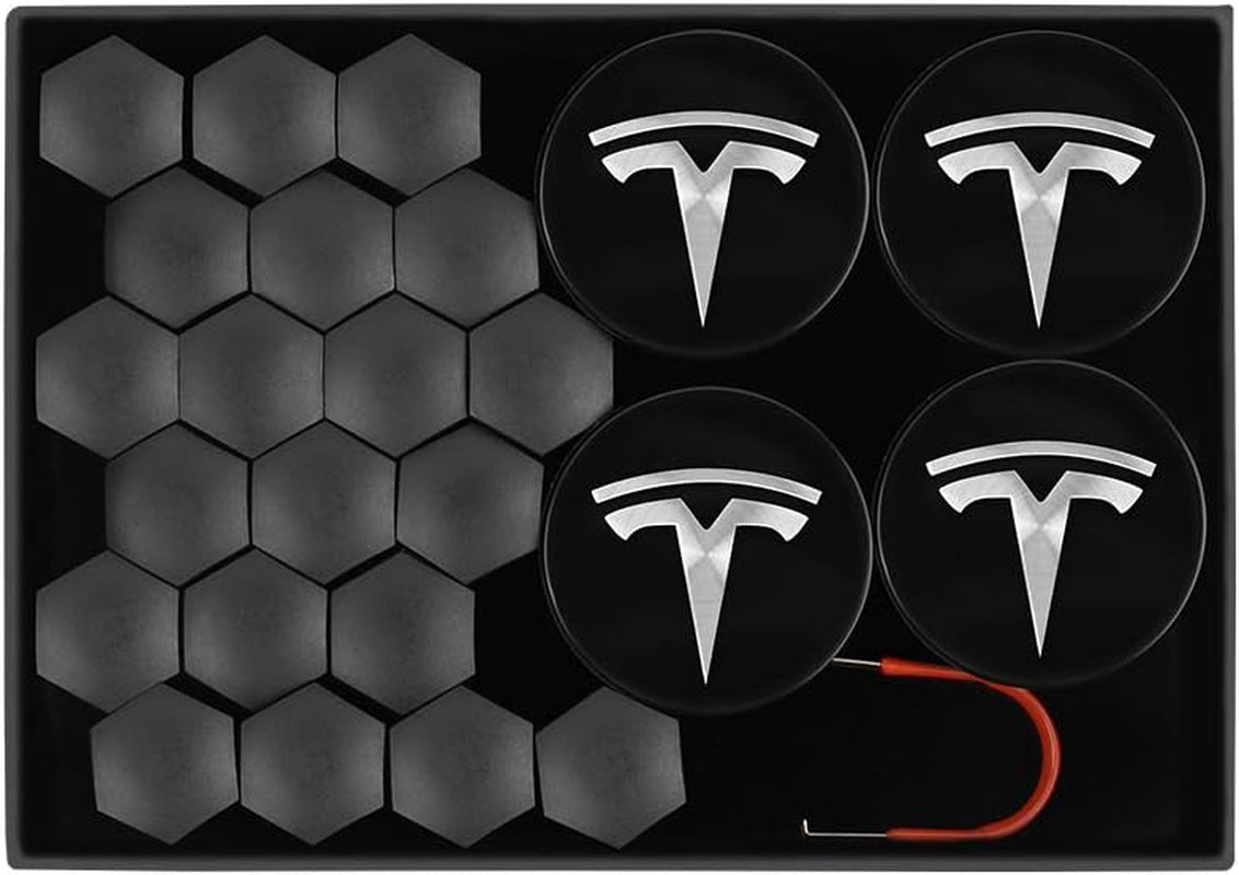 Tesla Model 3 Y S X Wheel Cap Kit Center Cap Lug Nut Cover (4 Hub Center Cap + 20 Lug Nut Cover) Silver Tesla Accessories