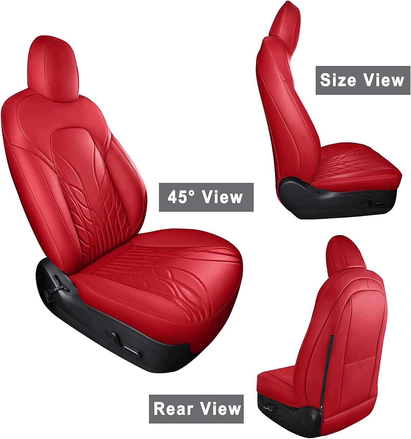 Tesla Model 3 Seat Covers Red, Waterproof Leather Front & Rear Tesla Car Seat Cover, Full Set Seat Cushion Protector Custom Fit for Tesla Model 3 2017-2023 (Full Set/Red)