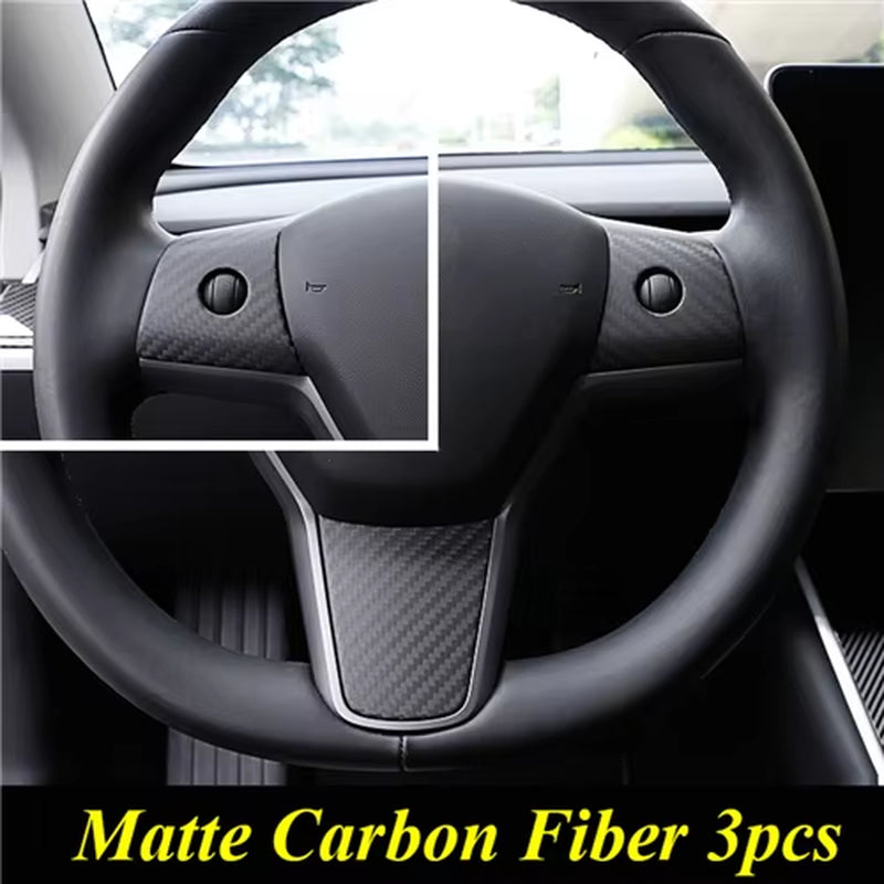 Glossy / Matte Real Carbon Fiber for Tesla Model 3 2017-2021 Model Y Car Accessories Interior Steering Wheel Button Cover Trim