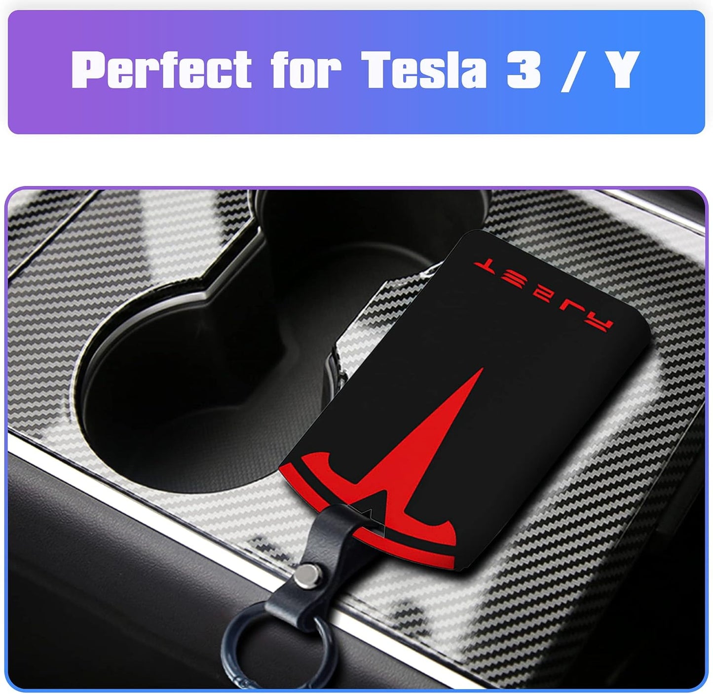 Tesla Key Card Holder Model Y and Model 3 Highland, Silicone Key Chain Protector Cover Accessories (Black and Red)