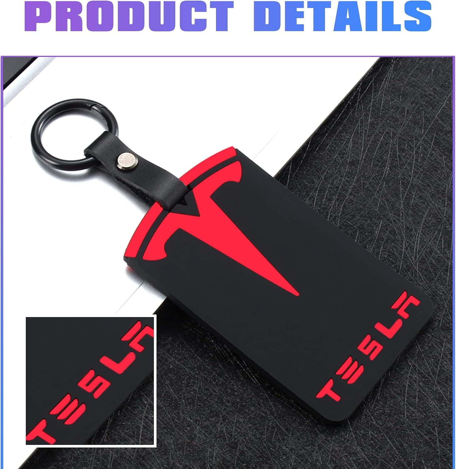 Tesla Key Card Holder Model Y and Model 3 Highland, Silicone Key Chain Protector Cover Accessories (Black and Red)