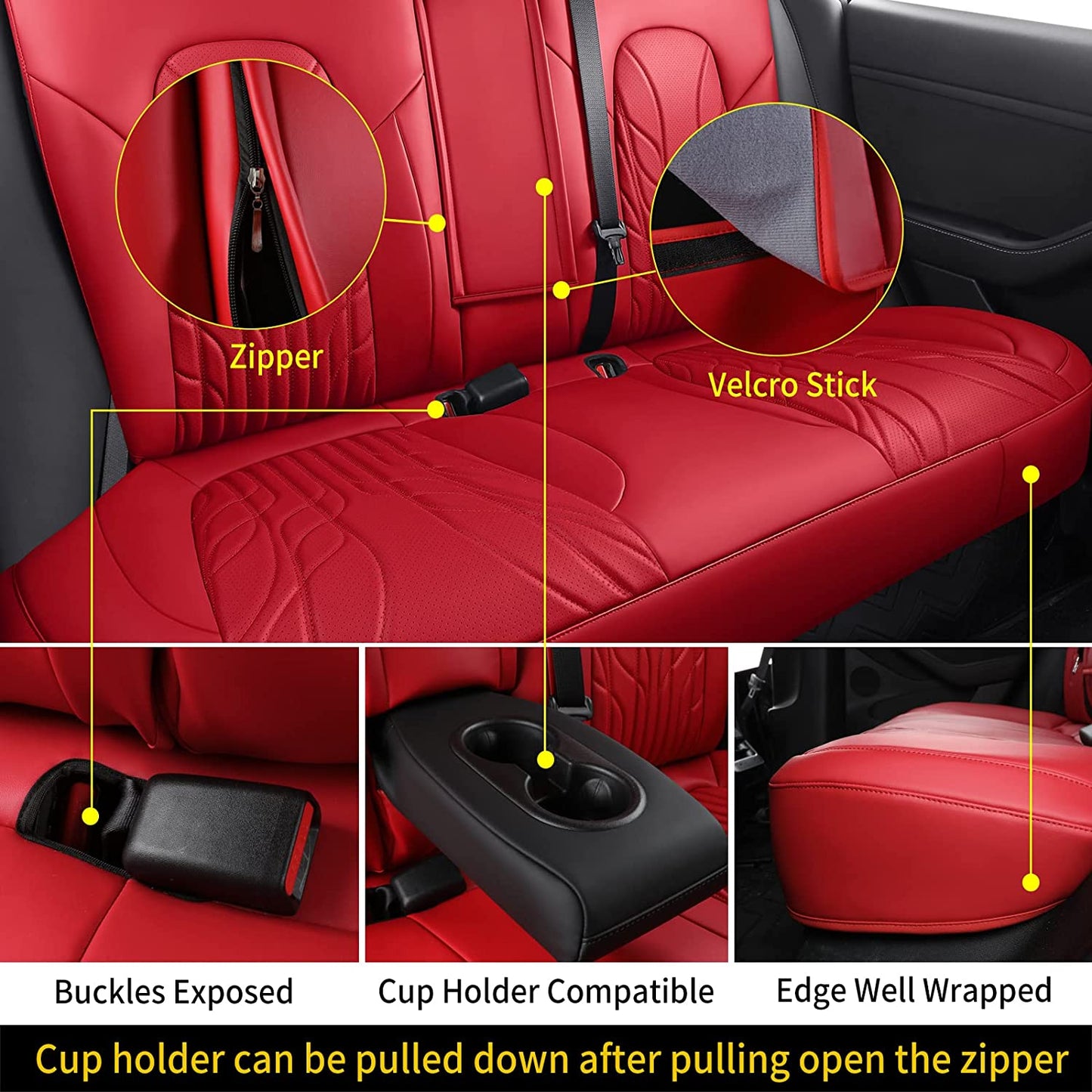 Tesla Model 3 Seat Covers Red, Waterproof Leather Front & Rear Tesla Car Seat Cover, Full Set Seat Cushion Protector Custom Fit for Tesla Model 3 2017-2023 (Full Set/Red)