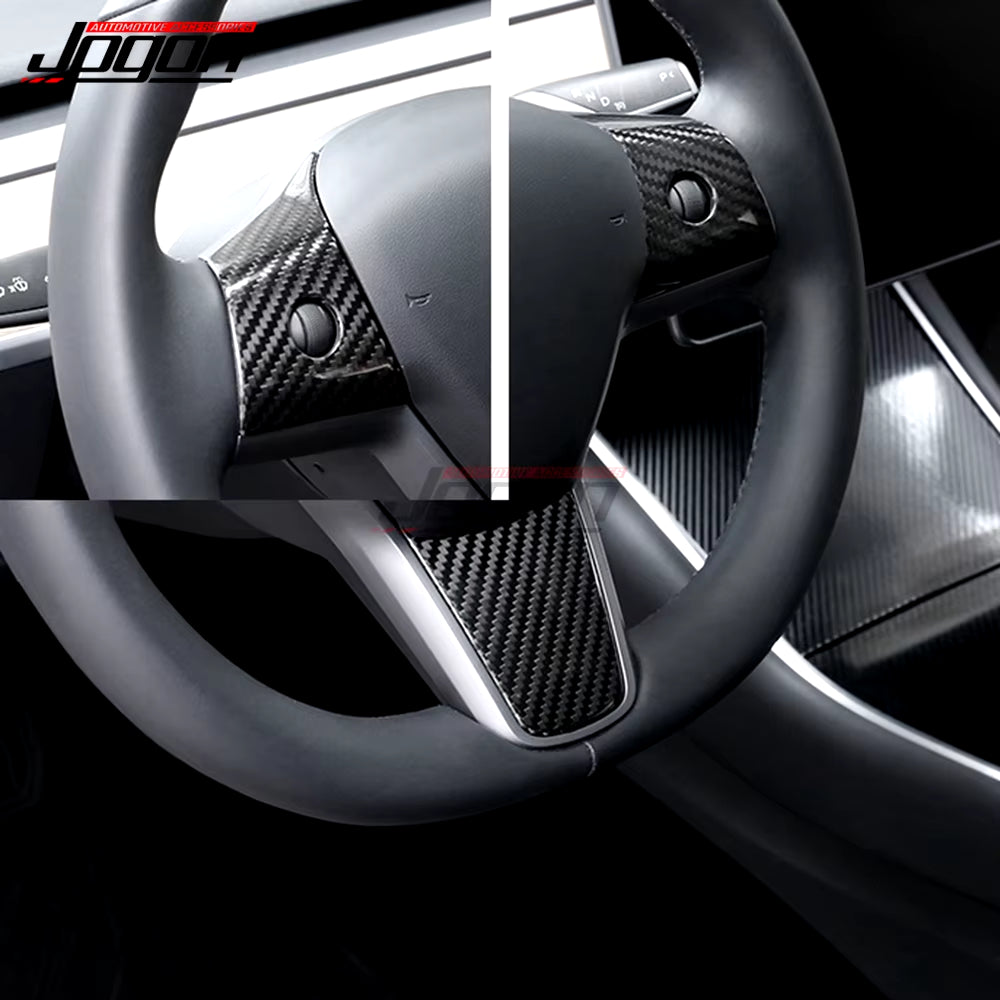 Glossy / Matte Real Carbon Fiber for Tesla Model 3 2017-2021 Model Y Car Accessories Interior Steering Wheel Button Cover Trim