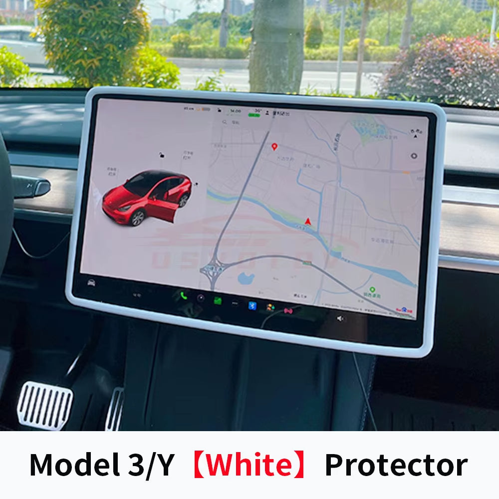 For Tesla Model 3 Y Highland Screen Protector Silicone Frame Display Edge Body Cover Central Control Accessories 2024 2023 2022