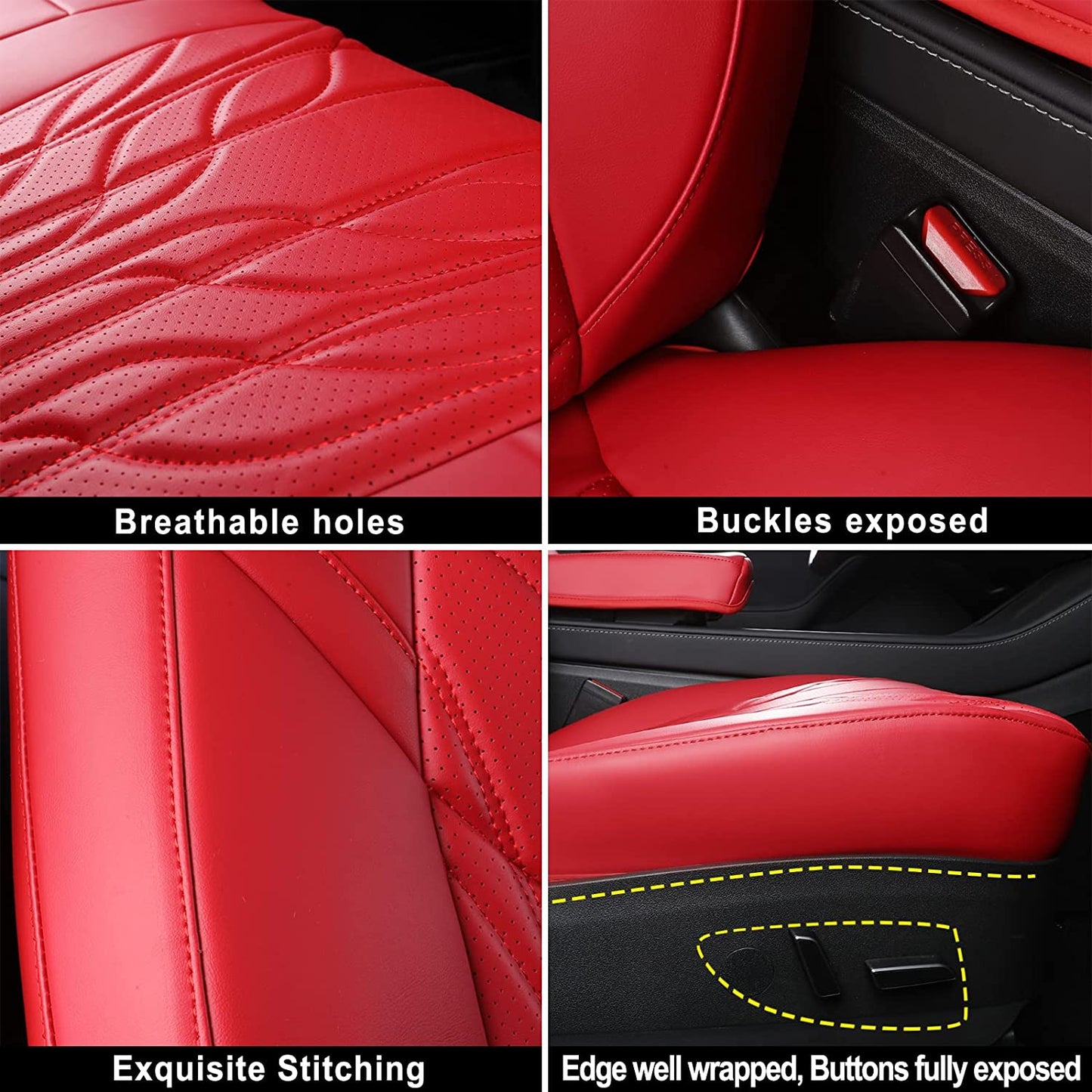 Tesla Model 3 Seat Covers Red, Waterproof Leather Front & Rear Tesla Car Seat Cover, Full Set Seat Cushion Protector Custom Fit for Tesla Model 3 2017-2023 (Full Set/Red)